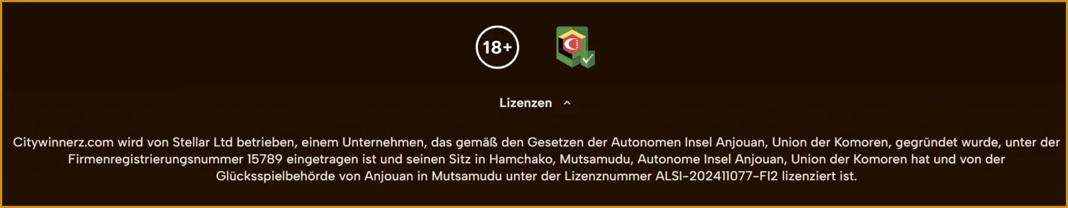 CityWinnerz Casino Lizenz und Sicherheit