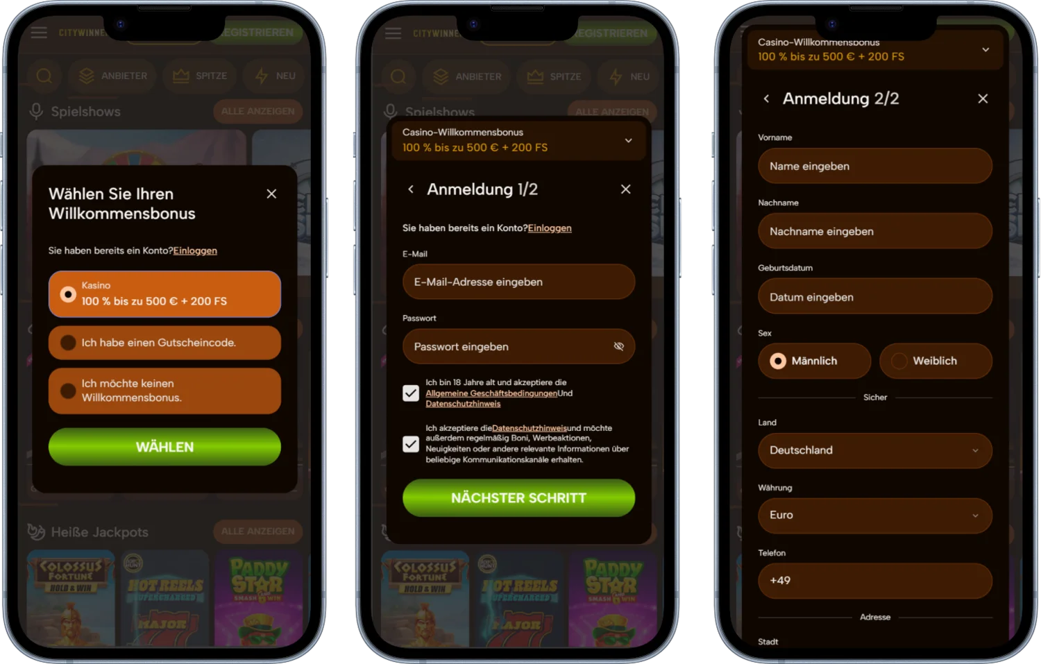 CityWinnerz Casino Registrierung und Login